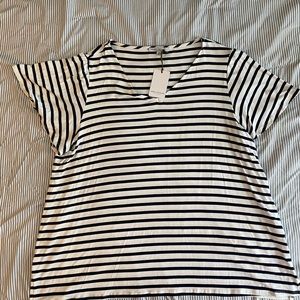 Navy blue and white flutter sleeve tee